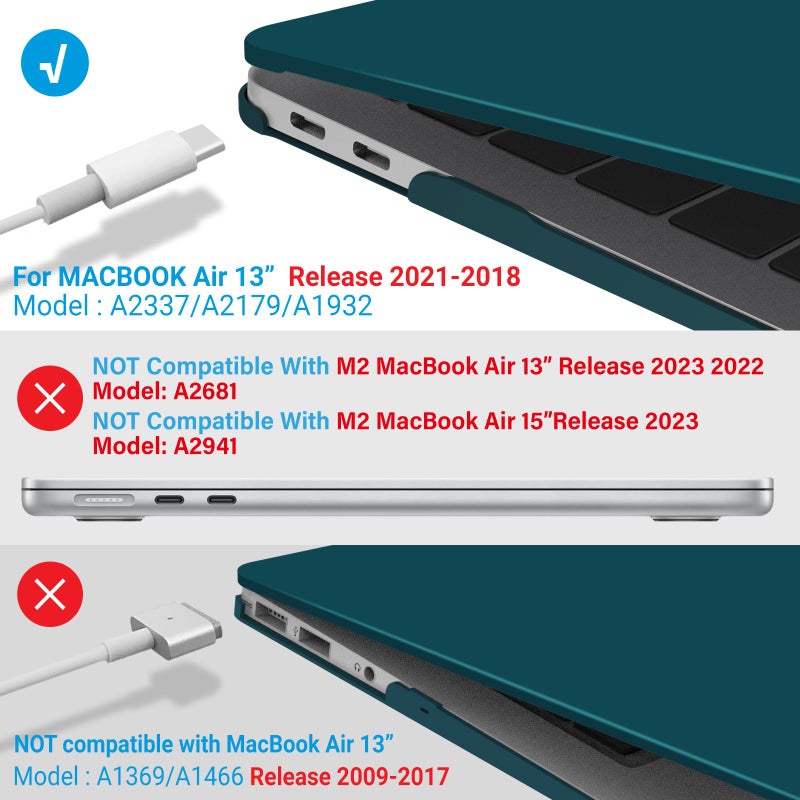 آي بينزر IBenzer متوافق مع حافظة MacBook Air 13 بوصة الجديدة 2022 2021 2020 M1 A2337 A2179 A1932 حافظة صلبة وغطاء لوحة مفاتيح وفيلم شاشة لجهاز Mac Air 13 مع معرف اللمس (2018-2022) Quezhal Green AT13QUGN+2 - Image 4